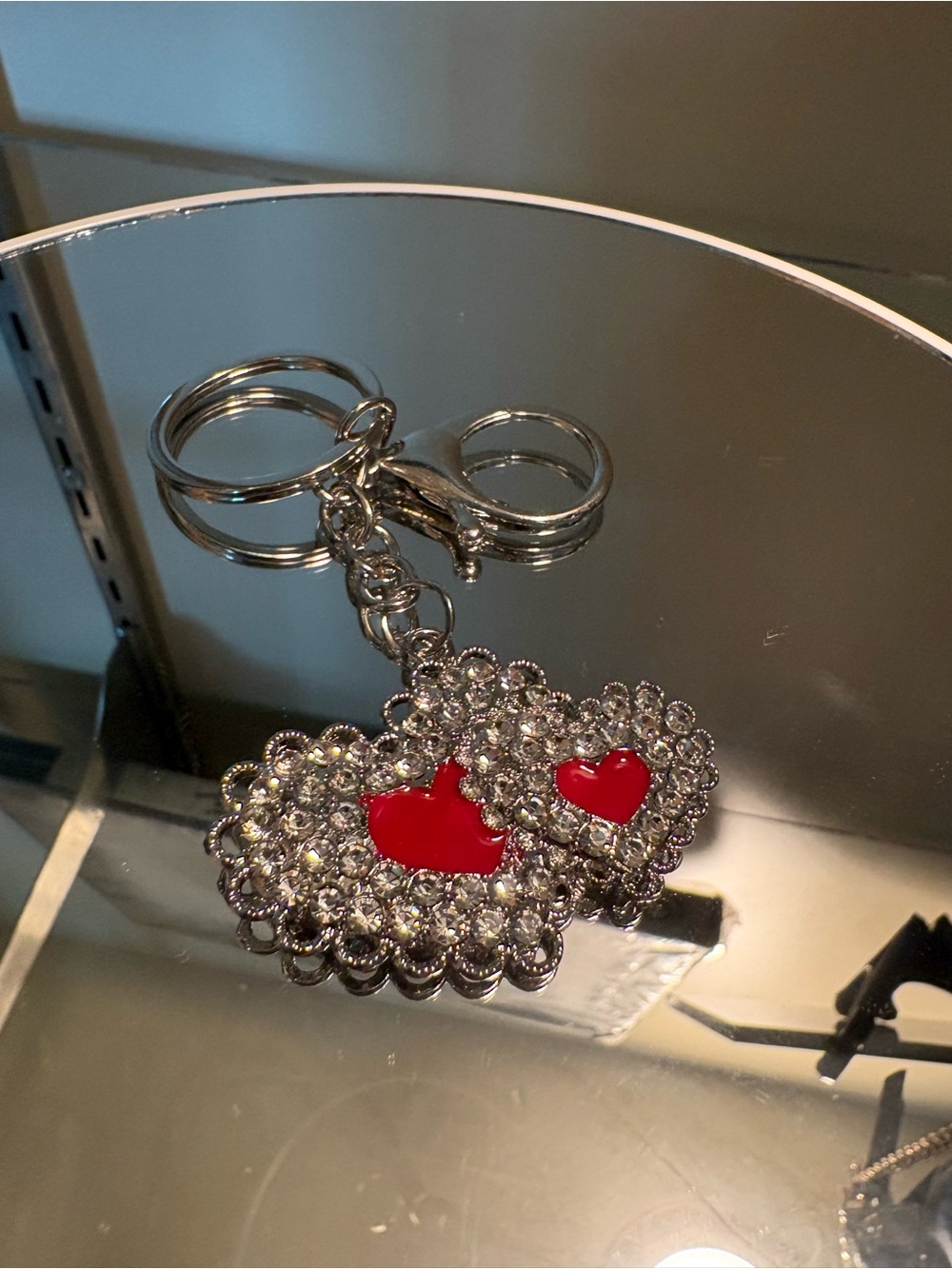 Silver and Red Heart Crystal Keychain Charm - Picture 1 of 3